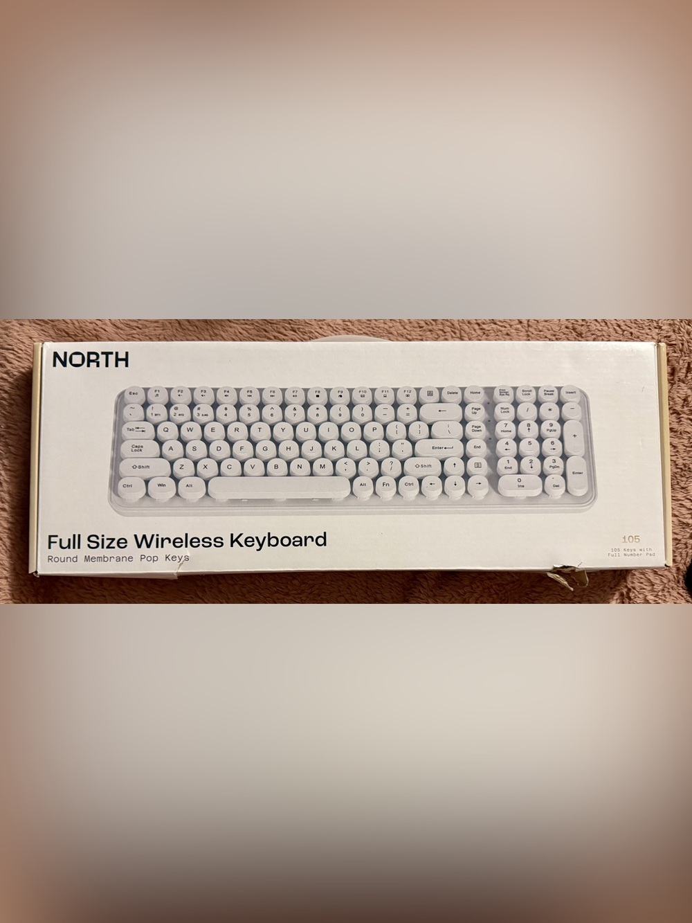 North Full Size Round Pop Key Wireless Keyboard - White
